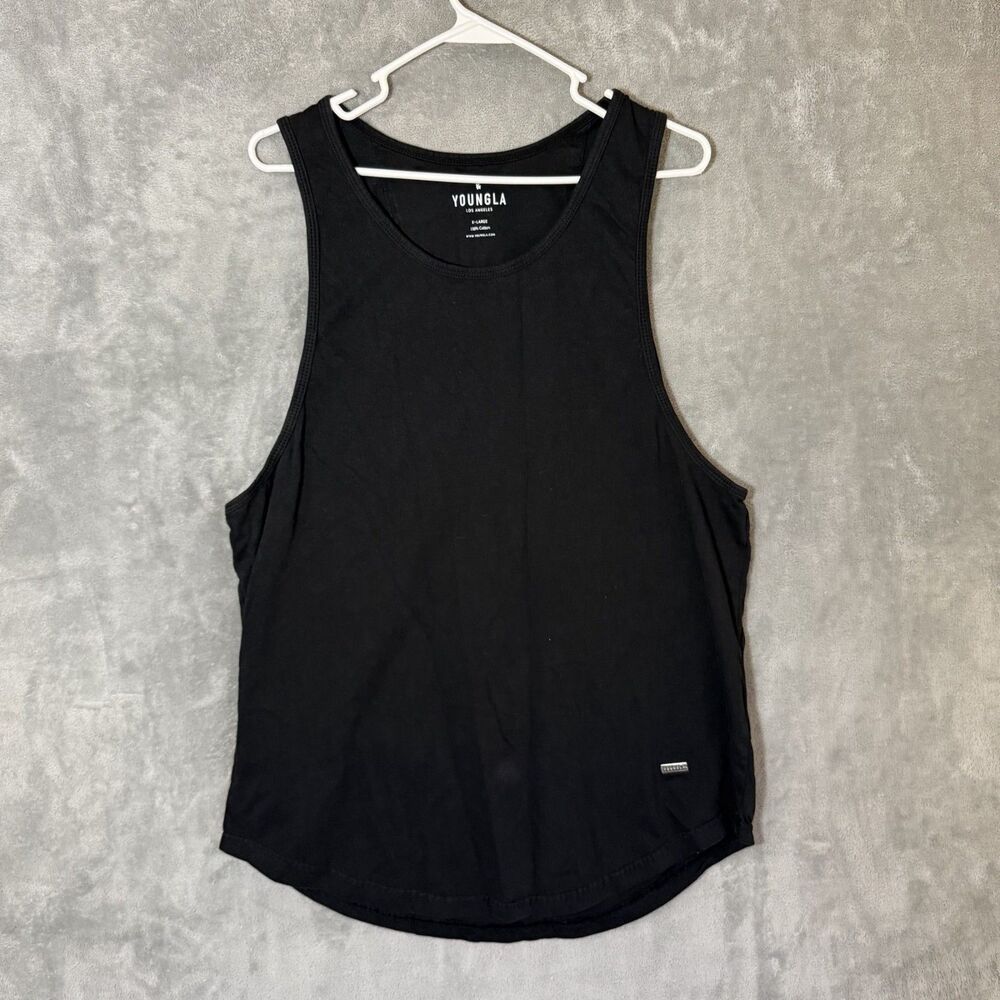 YoungLA Tank Top Men XL Black Cotton Sleeveless Gym Lifting Workout Los Angeles
